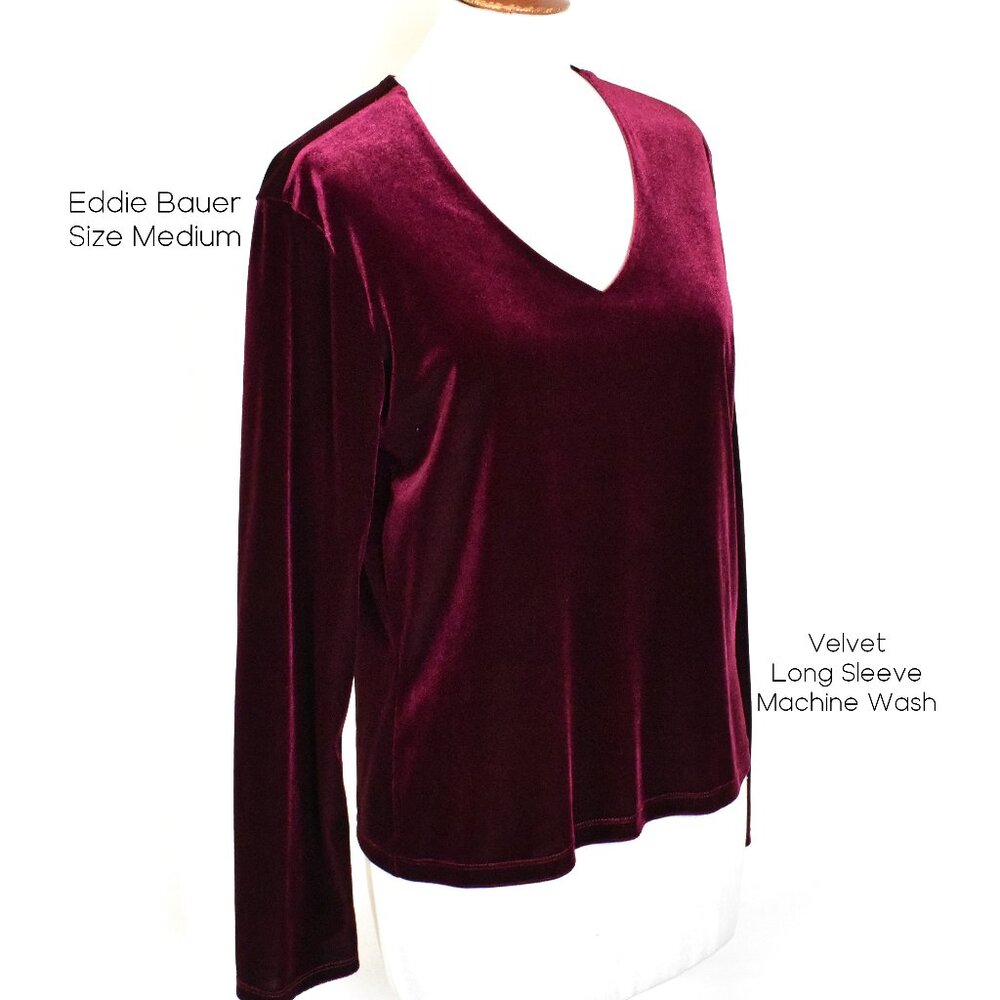 EDDIE BAUER Top Blouse M Long Sleeve Velvet Pull Over Machine Wash BIN 1